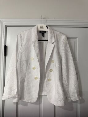 New York Clothing Co. White Textured Double-Breasted Cardigan Blazer Jacket XL